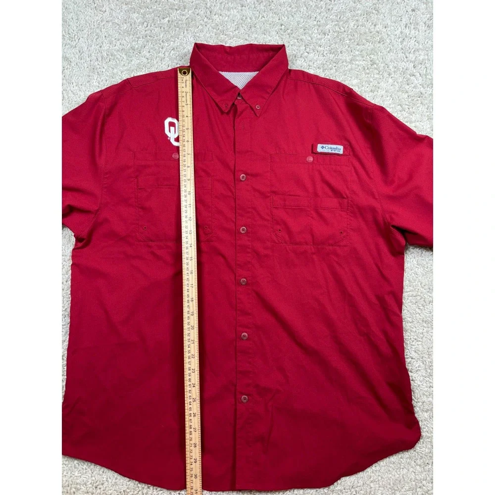 Columbia‎ PFG Fishing Shirt Mens XL Red Oklahoma Sooners NCAA Short Sleeve